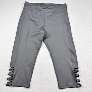 Womens Leggings 3XL Gray Capri Strappy Ankle Yoga Workout Cropped
